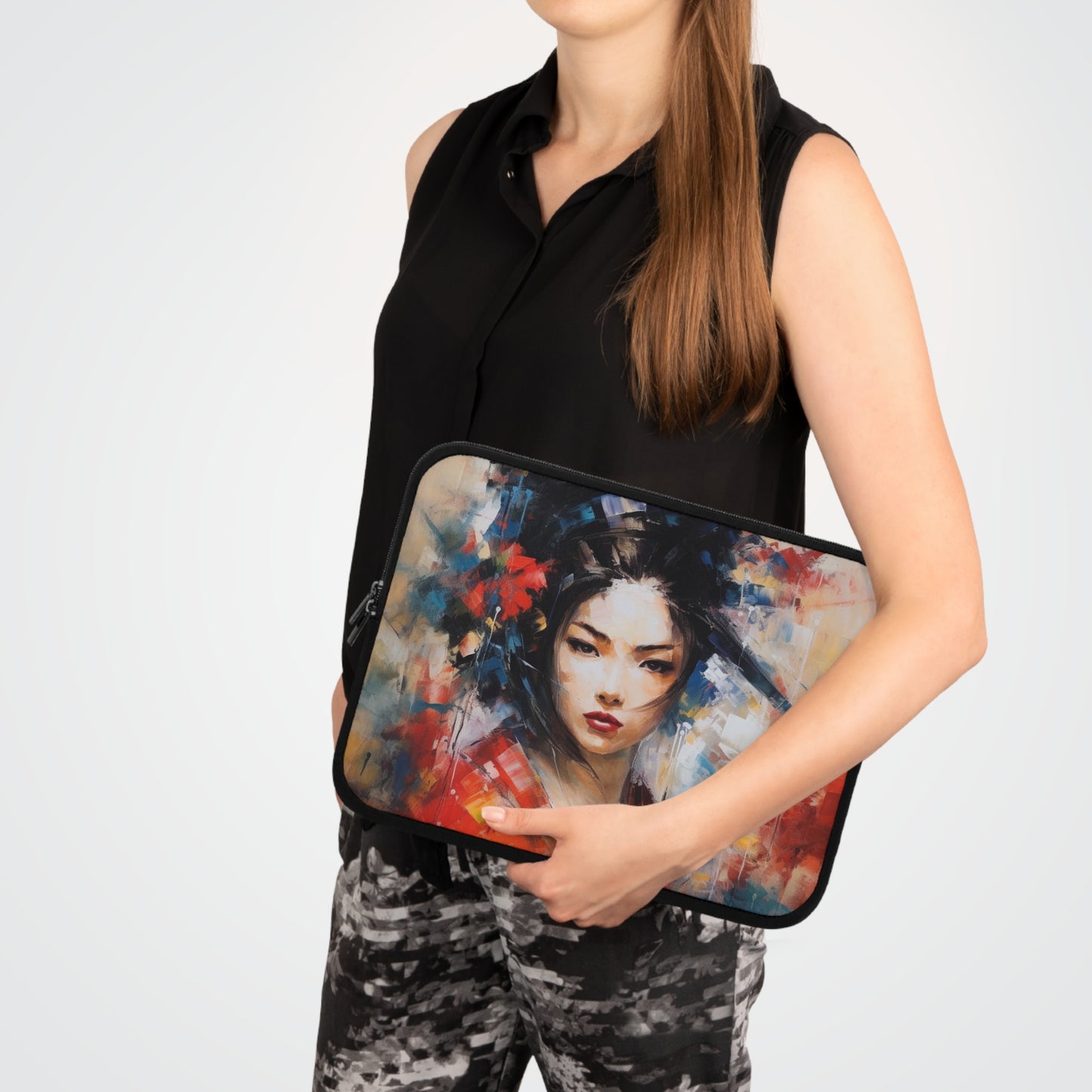 Abstract Geisha Art Laptop Sleeve: Captivating Brushstrokes in a Japanese Aesthetic