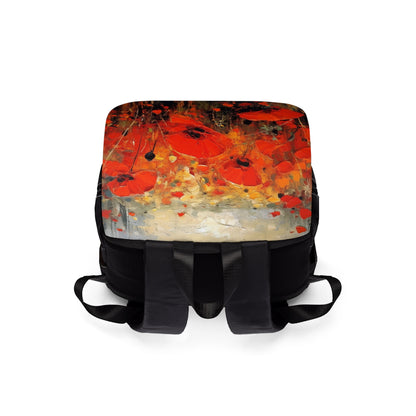 Whimsical Poppy Art on Unisex Casual Shoulder Backpack