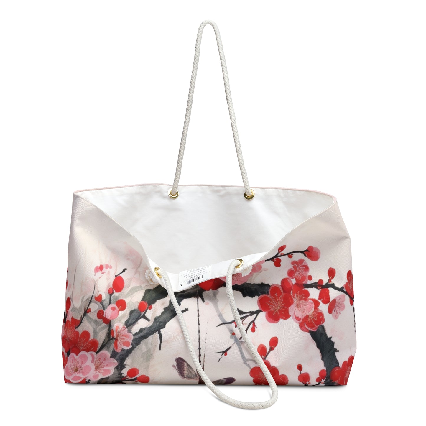 Cherry Blossom Delight: Weekender Bag Adorned with Intricate Flower Drawings and Artistry