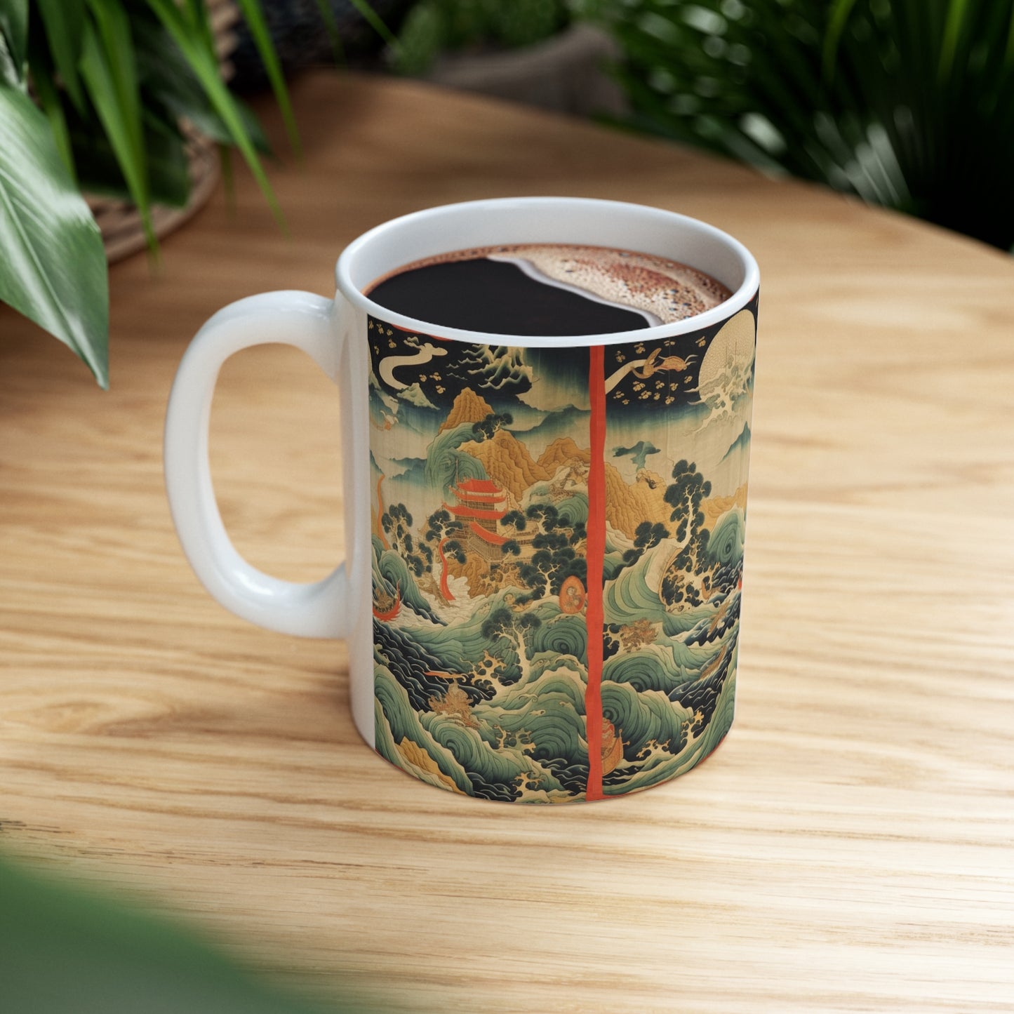 Harmony of the Elements: Japanese Tapestry-Inspired Ceramic Mug