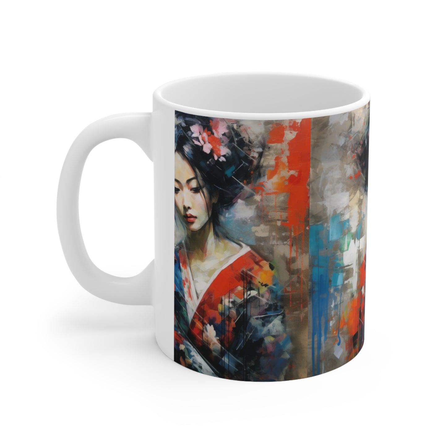 Abstract Wallpaper Bliss: Geisha Painting Ceramic Mug for Coffee Lovers