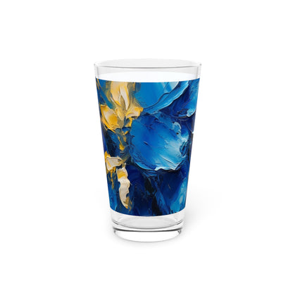 Abstract Wallpaper Pint Glass: Immersive Floral Beauty with Blue Orchid Motif