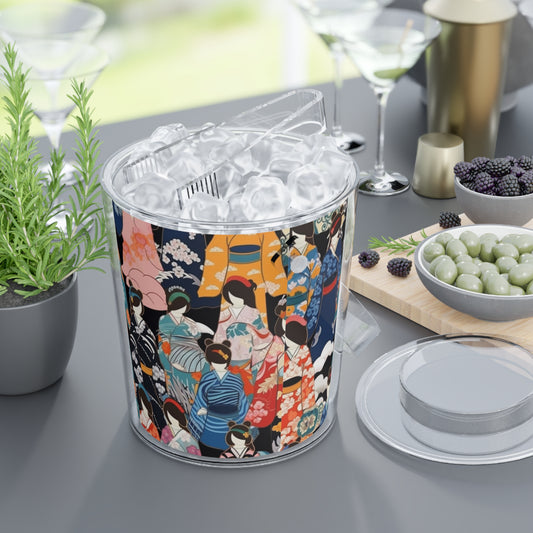 Kimono Dreams Ice Bucket with Tongs: Experience Japanese Elegance