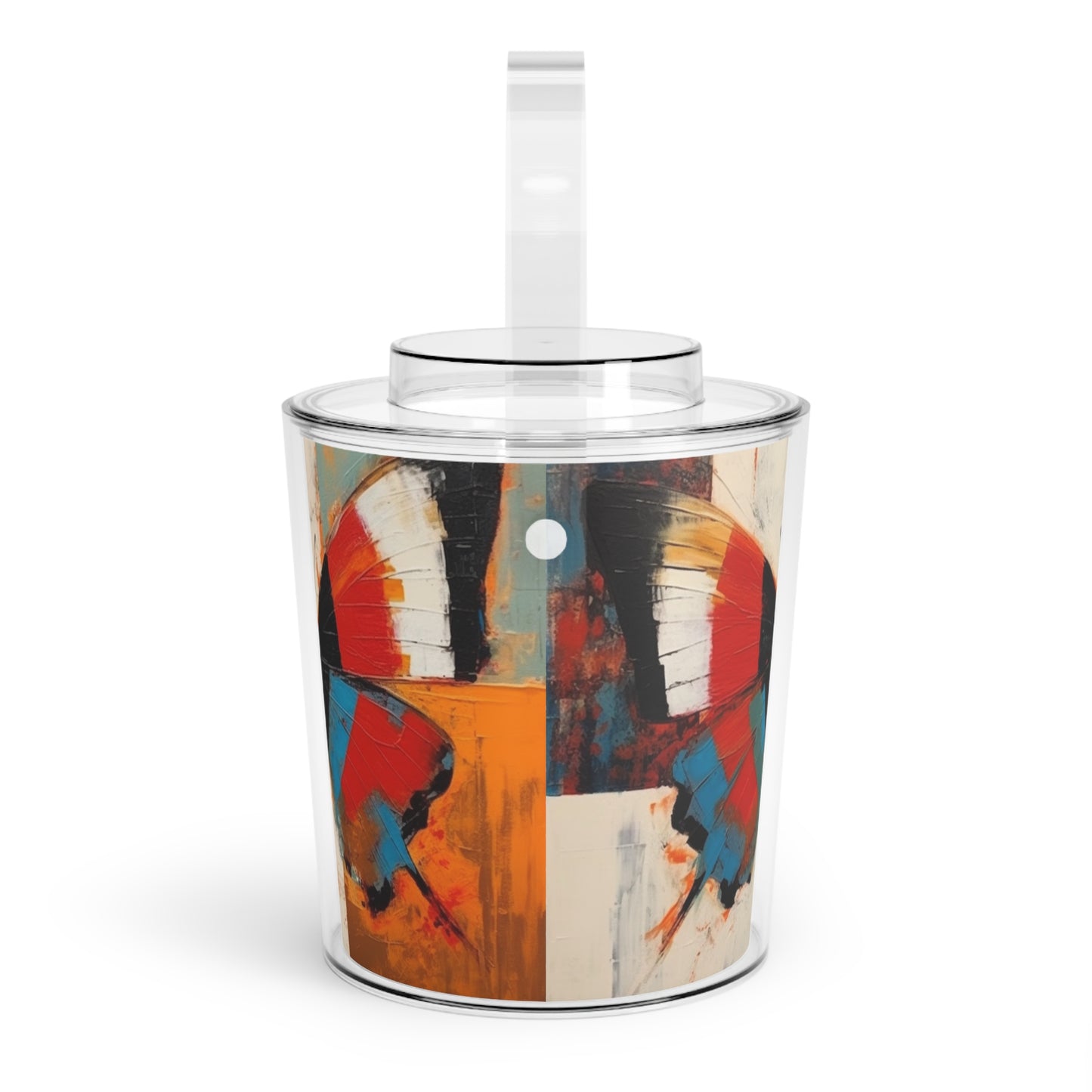 Bauhaus-Inspired Butterfly Symphony: Ice Bucket with Tongs with Vibrant Colors and Intricate Details