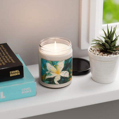 Floral Symphony: Scented Soy Candle featuring an Abstract Oil Painting of Jasmine