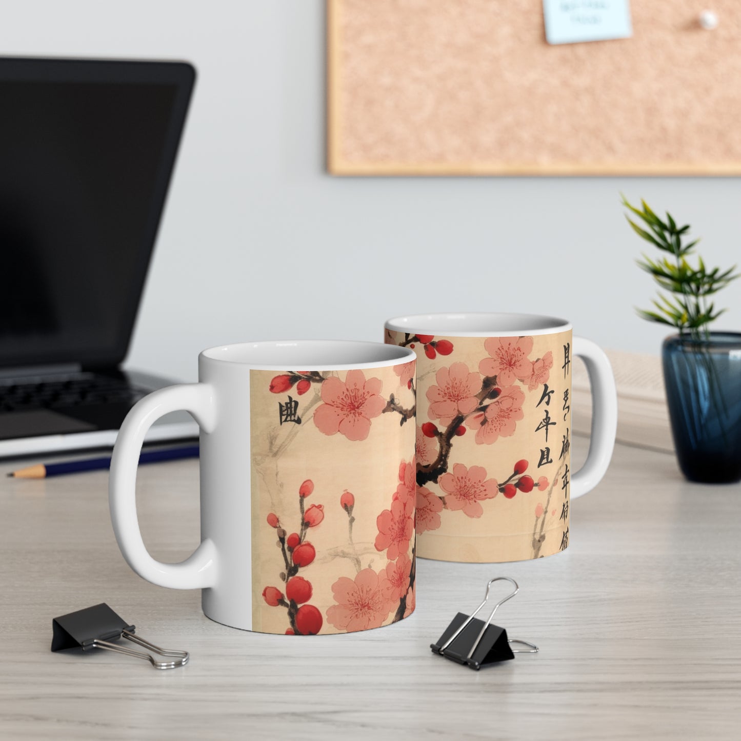 Nature's Artistry: Ceramic Mug Showcasing Delicate Flower Drawings