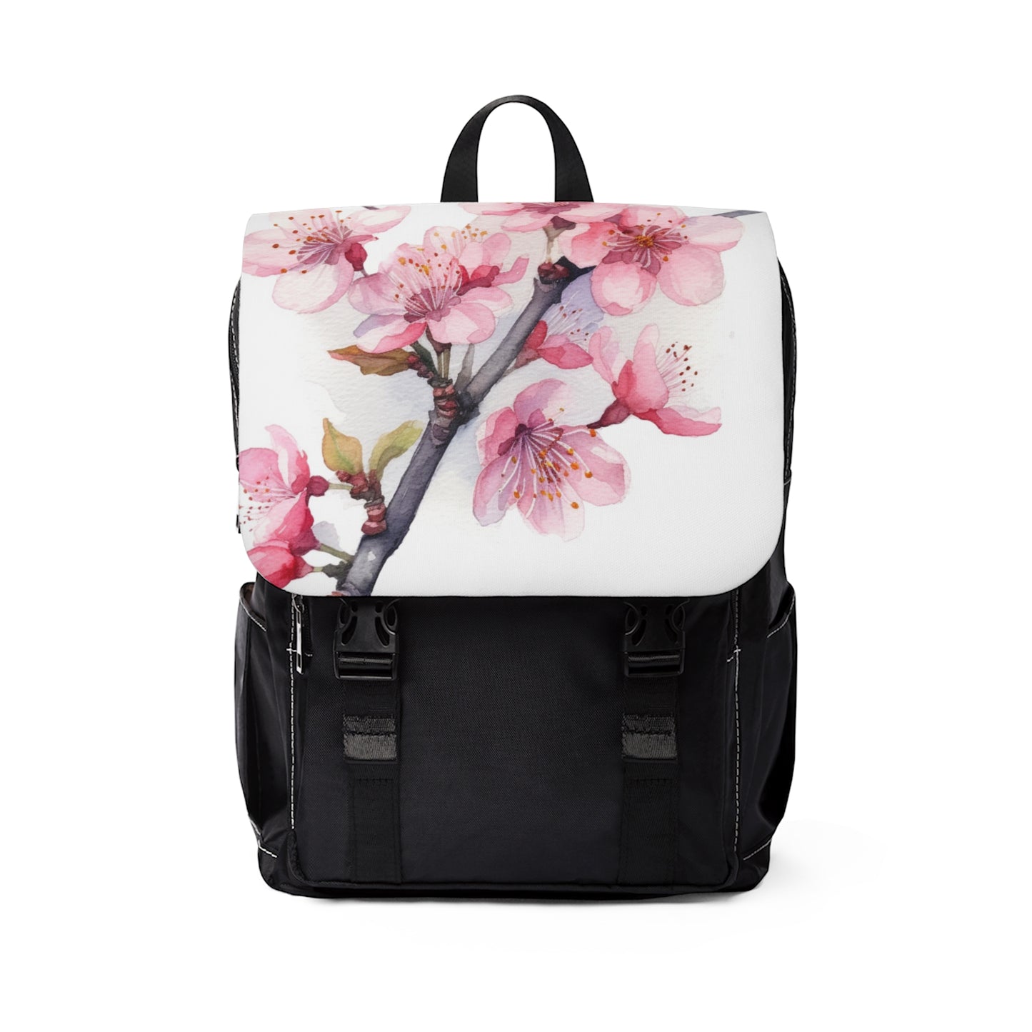 Blossoming Serenity: Watercolor Cherry Blossom Unisex Casual Shoulder Backpack