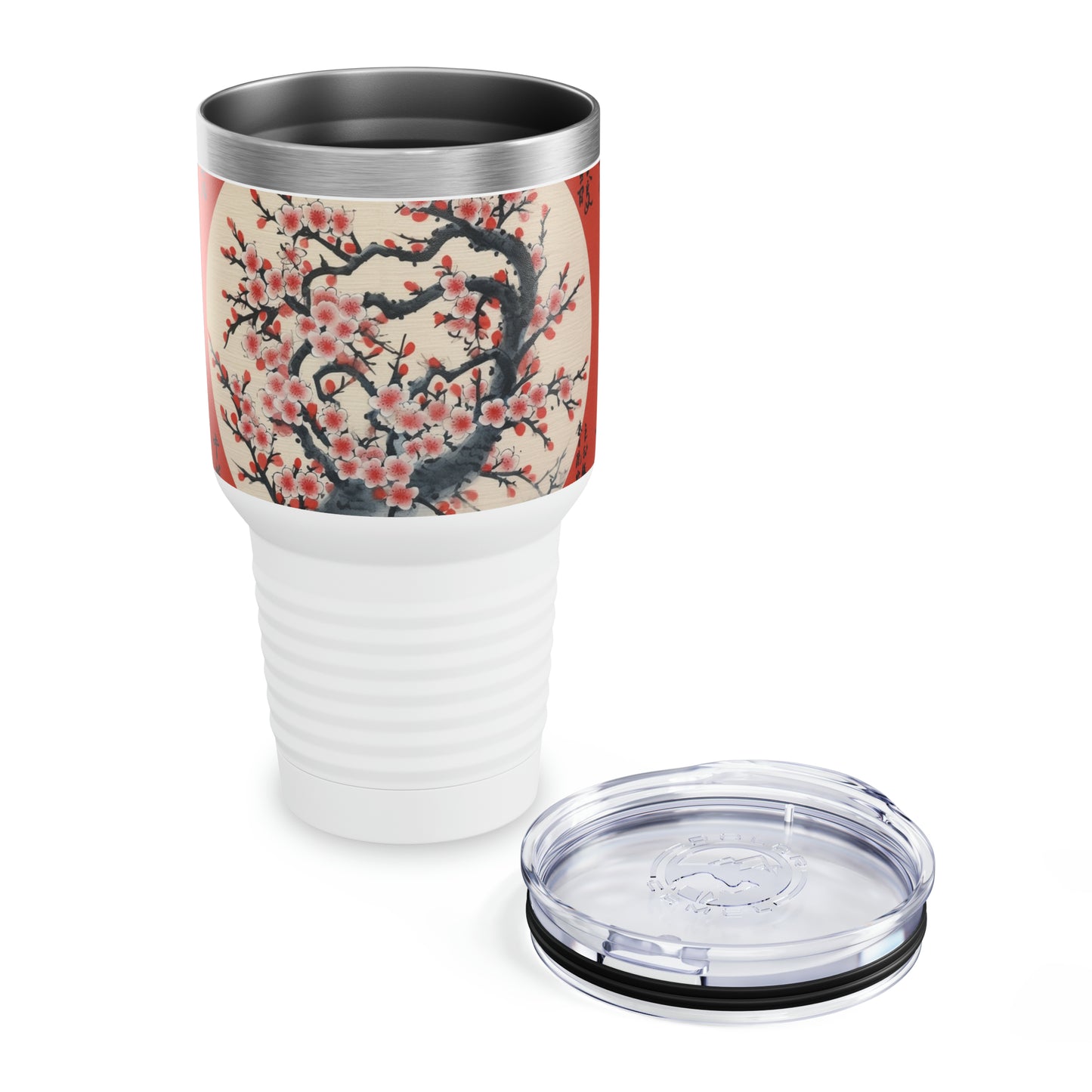 Melodic Petal Ensemble: Ringneck Tumbler Celebrating the Grace of Cherry Blossom Tree Drawings