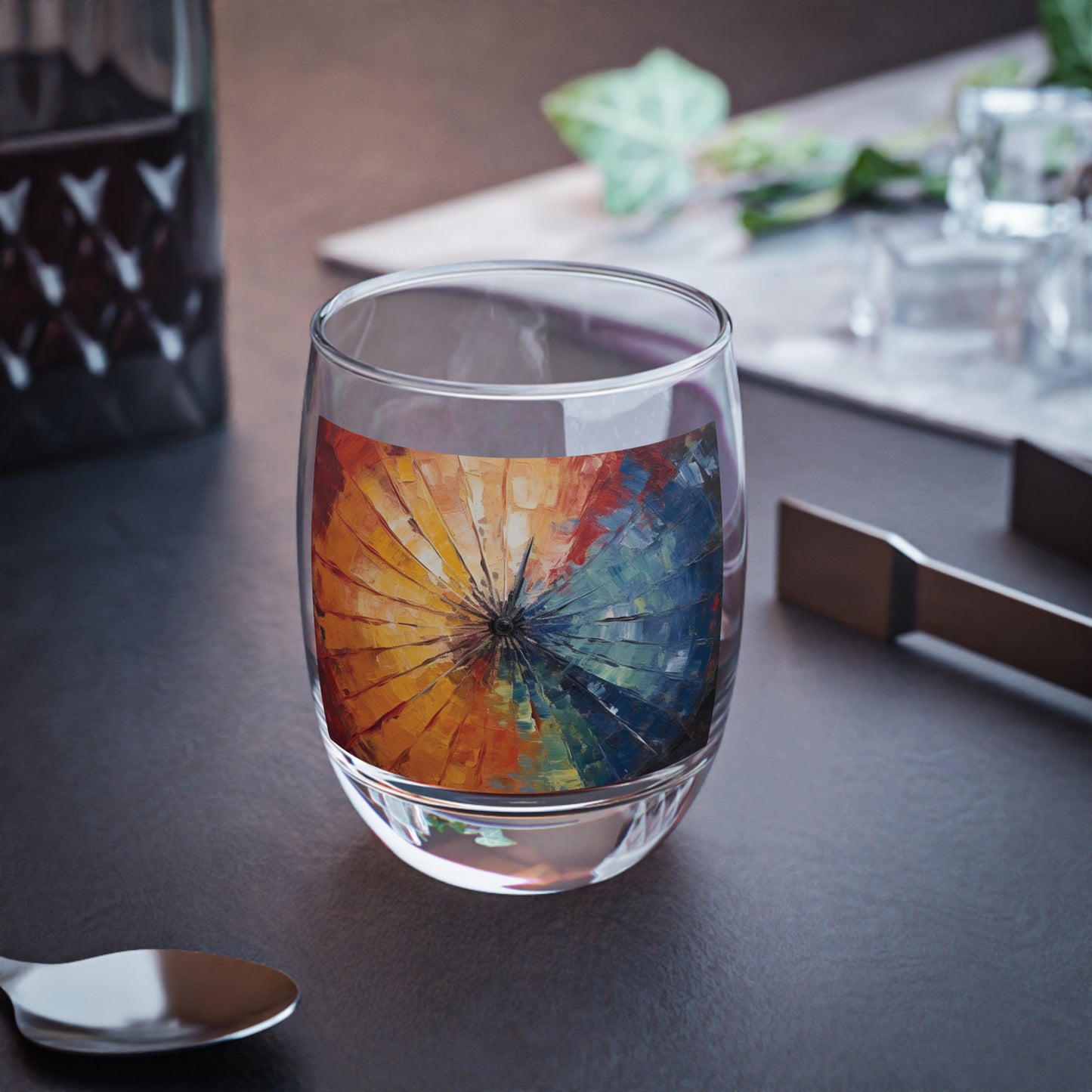 Abstract Art Whiskey Glass: Japanese Umbrella, A Reflection of Creativity