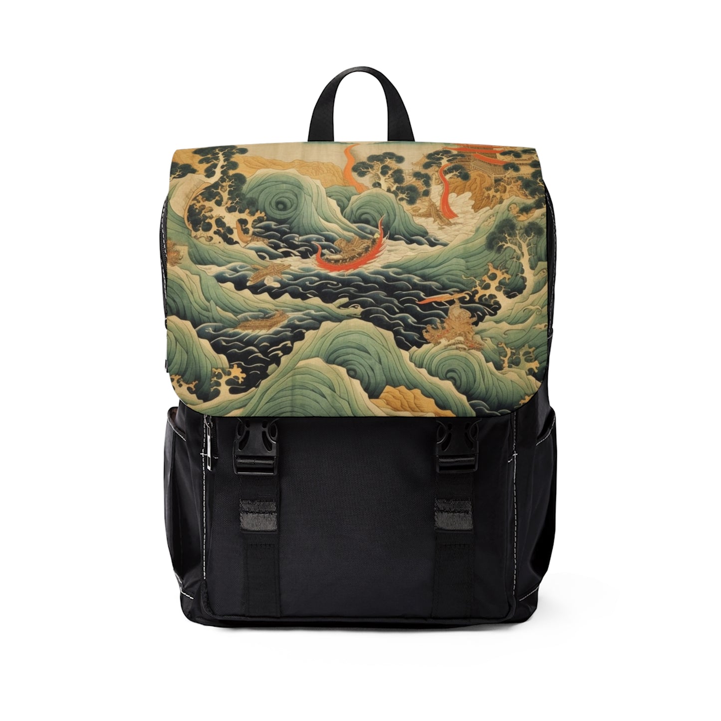 Harmony of the Elements: Japanese Tapestry-Inspired Unisex Casual Shoulder Backpack