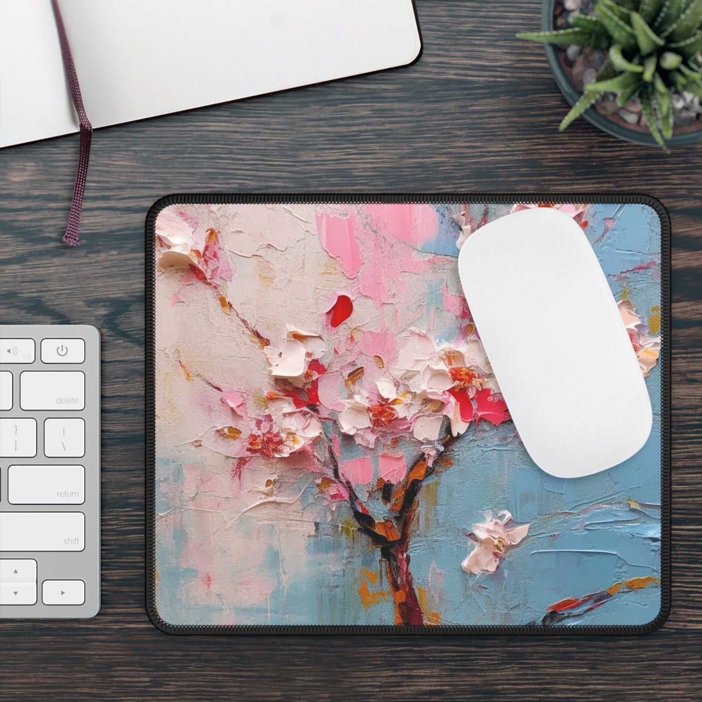 Abstract Backgrounds Gaming Mouse Pad: Tranquil Hues and Cherry Blossom Charm