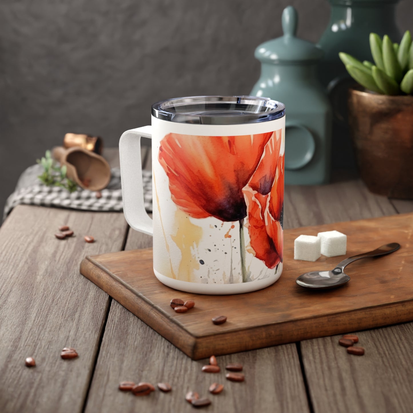 Whimsical Poppy Flower Watercolor Insulated Coffee Mug: An Artistic Delight