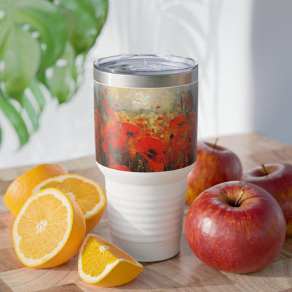 Whimsical Poppy Art on Ringneck Tumbler