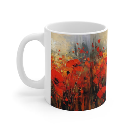 Whimsical Poppy Art on Ceramic Mug: A Burst of Joy with Every Sip