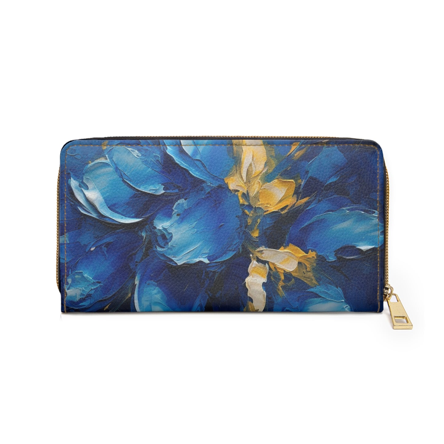 Abstract Wallpaper Zipper Wallet: Immersive Floral Beauty with Blue Orchid Motif