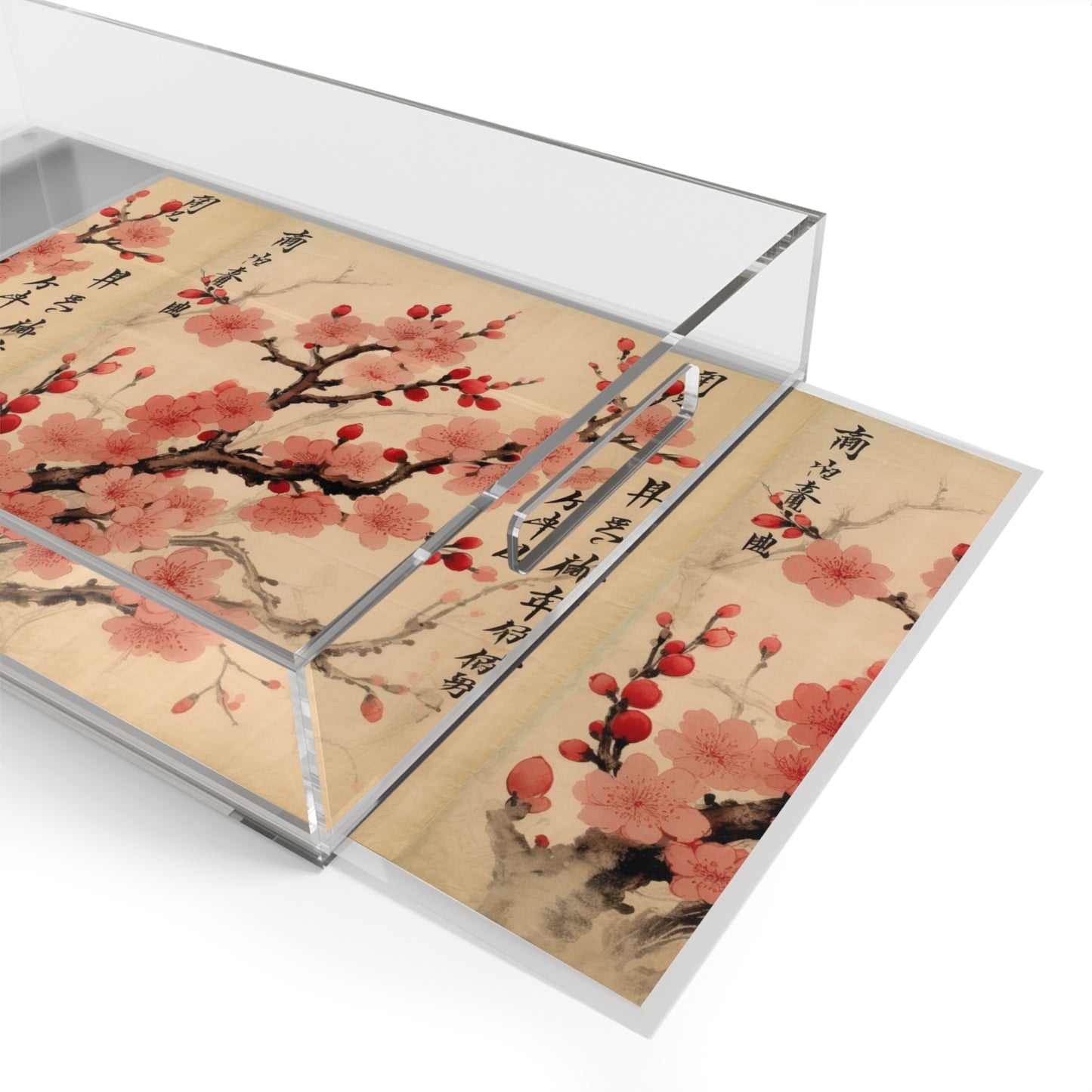 Floral Fusion: Acrylic Serving Tray Merging Cherry Blossom Beauty and Artistic Flower Drawings