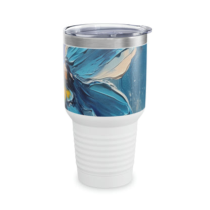 Unleash Your Imagination: Blue Orchid Abstract Painting Ringneck Tumbler, Let Art Inspire Your Every Sip