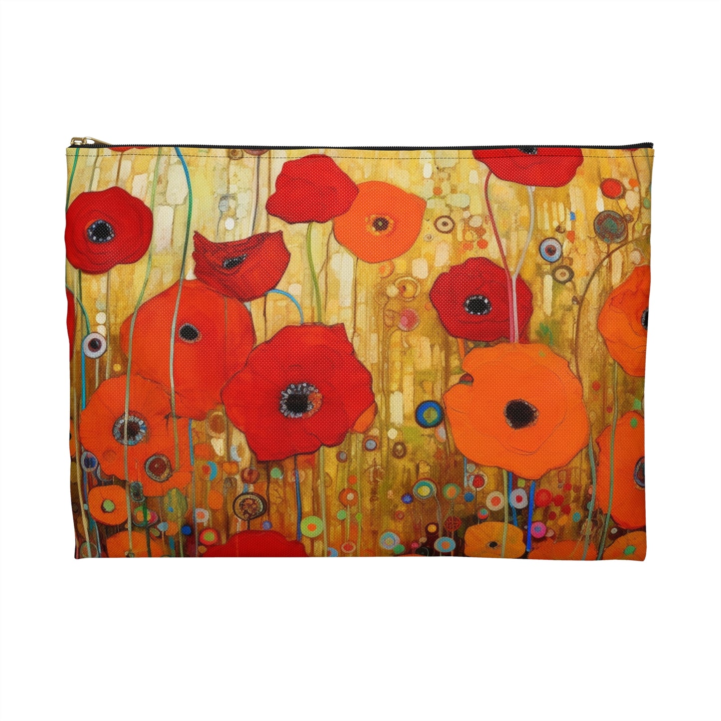 Floral Symphony: Accessory Pouch showcasing Gustav Klimt's Poppies in Art Nouveau