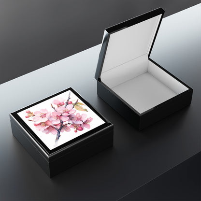 Whimsical Delight: Watercolor Cherry Blossom Tree Jewelry Box