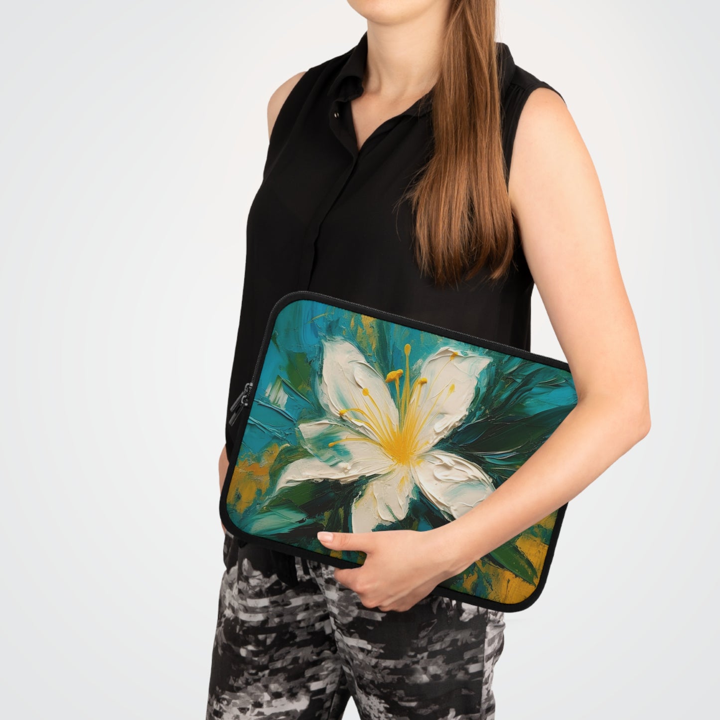 Floral Symphony: Laptop Sleeve featuring an Abstract Oil Painting of Jasmine