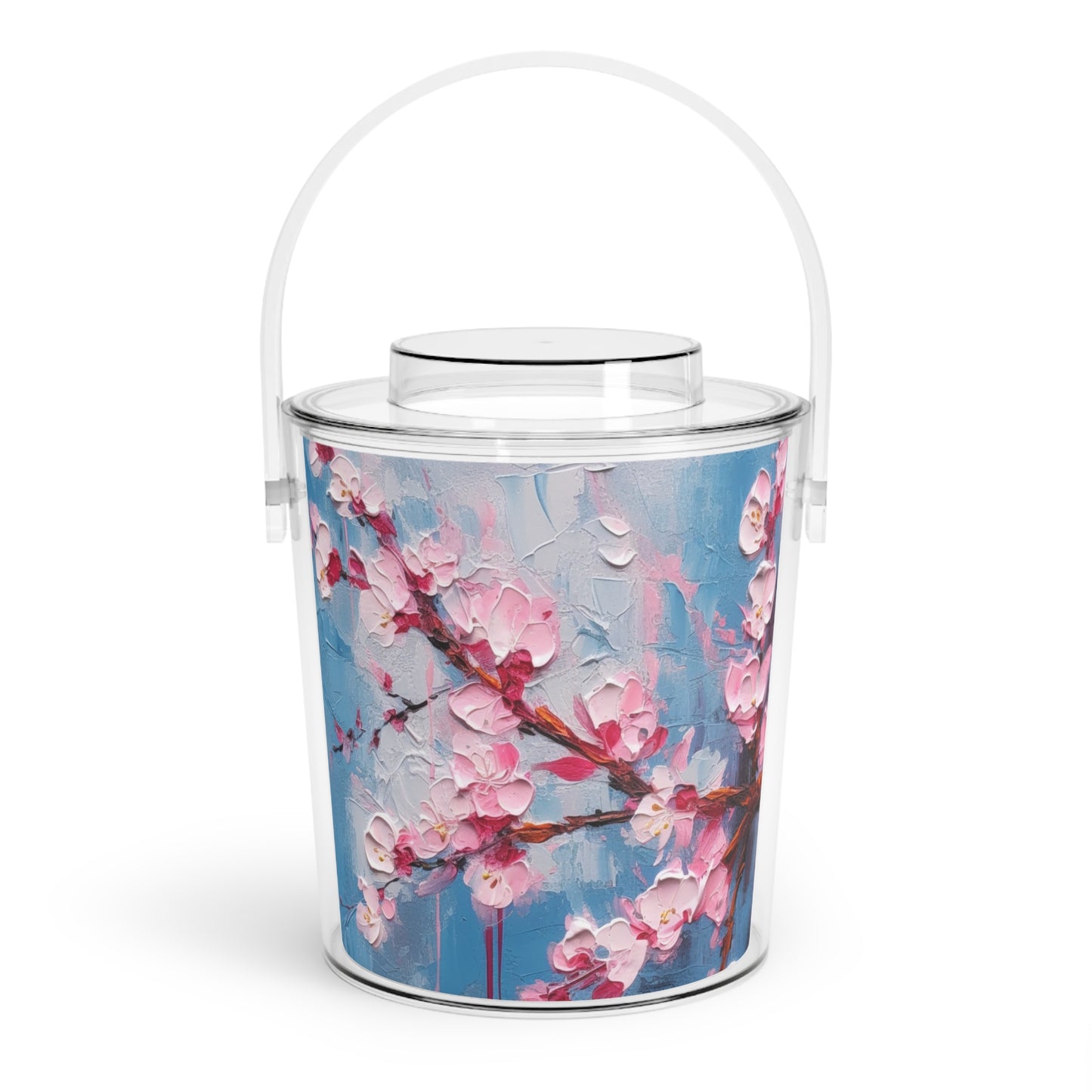 Ice Bucket with Tongs with Abstract Cherry Blossom Drawing: Embrace the Serenity