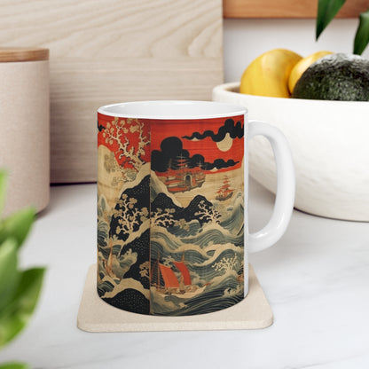 Ceramic Mug: Artistic Fusion - Where Japanese Tapestry Meets the Perfect Coffee Mug