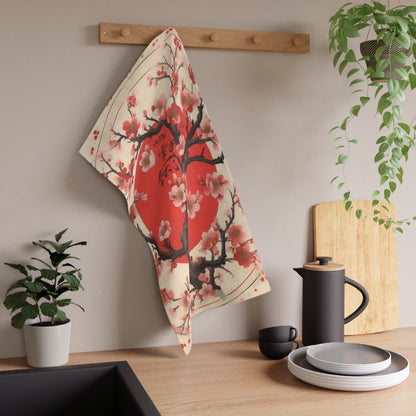 Nature's Brushstrokes: Kitchen Towel Featuring Captivating Cherry Blossom Drawings