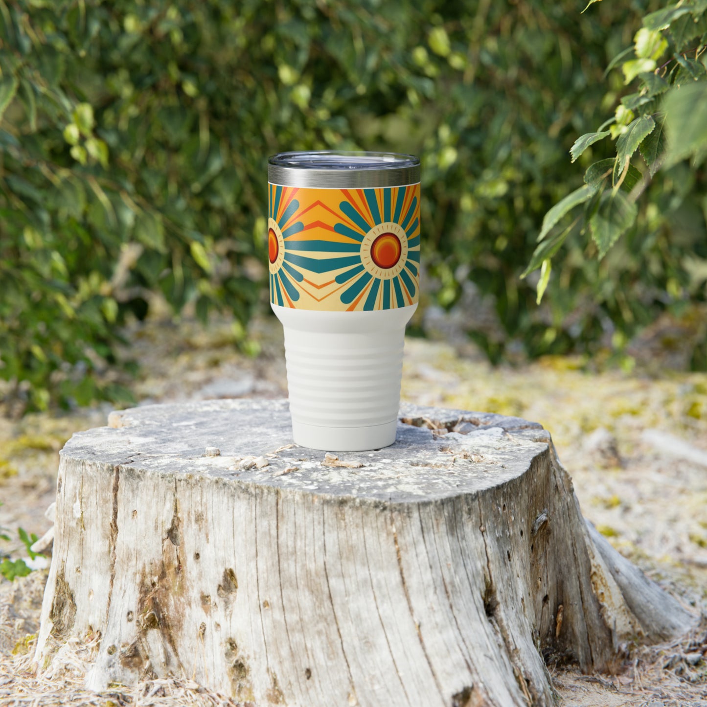 Midcentury Sunburst: Ringneck Tumbler with Radiant Sunbeam Design