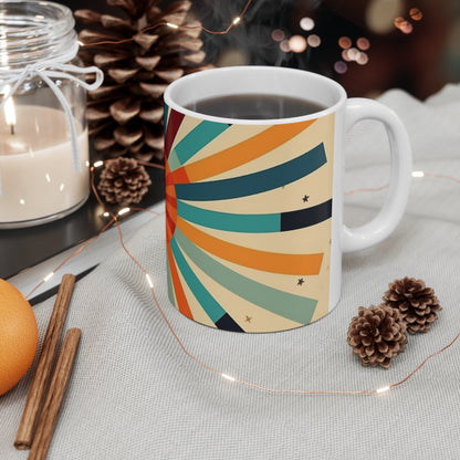 Swinging Sixties: 1960s Fashion-Inspired Coffee Mug with Abstract Art and Starburst Candy Colors