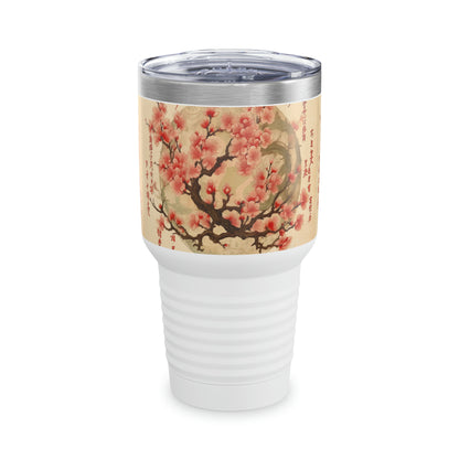 Whimsical Petal Whispers: Ringneck Tumbler with Enchanting Flower Drawings and Cherry Blossoms