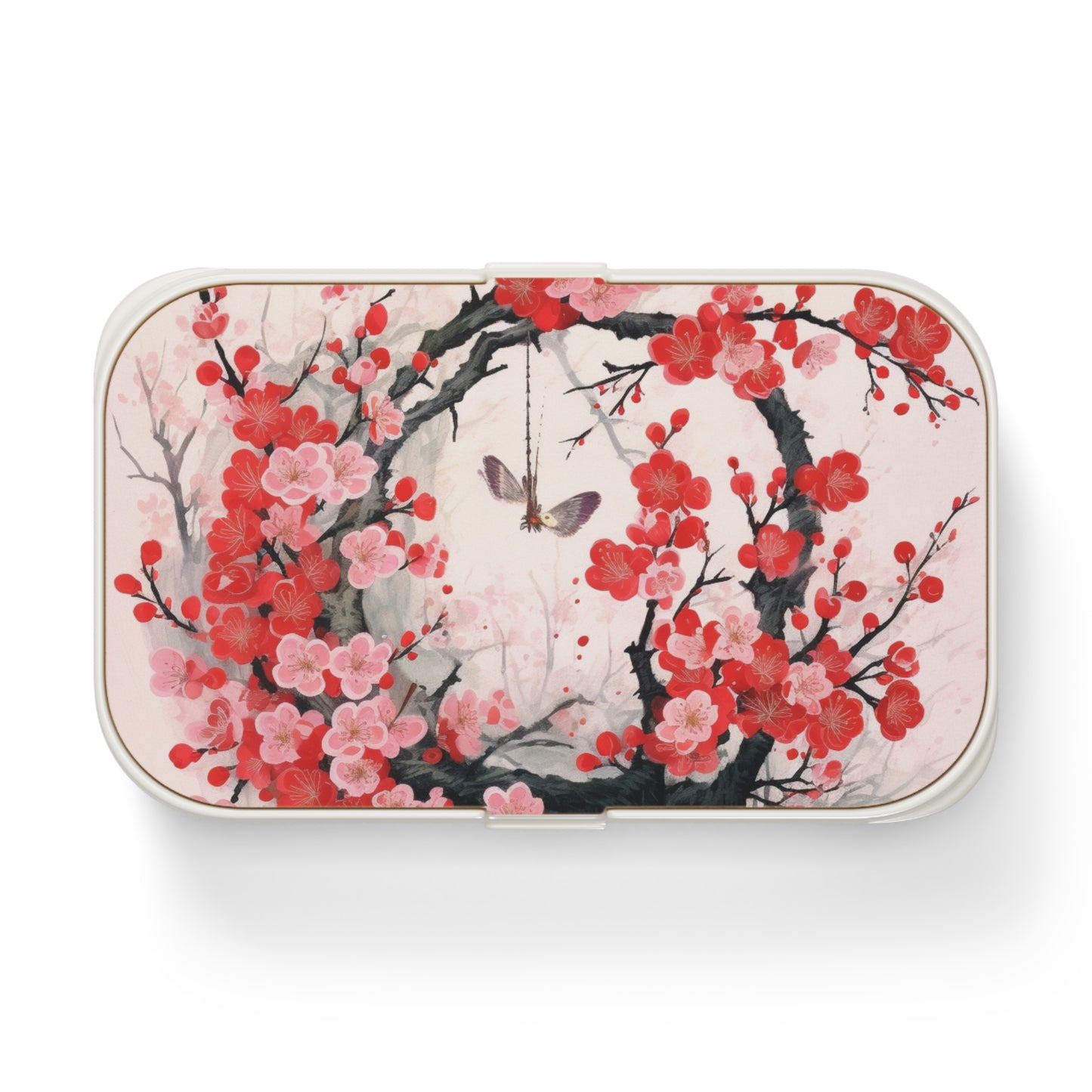 Cherry Blossom Delight: Bento Box Adorned with Intricate Flower Drawings and Artistry