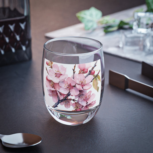 Whimsical Delight: Watercolor Cherry Blossom Tree Whiskey Glass