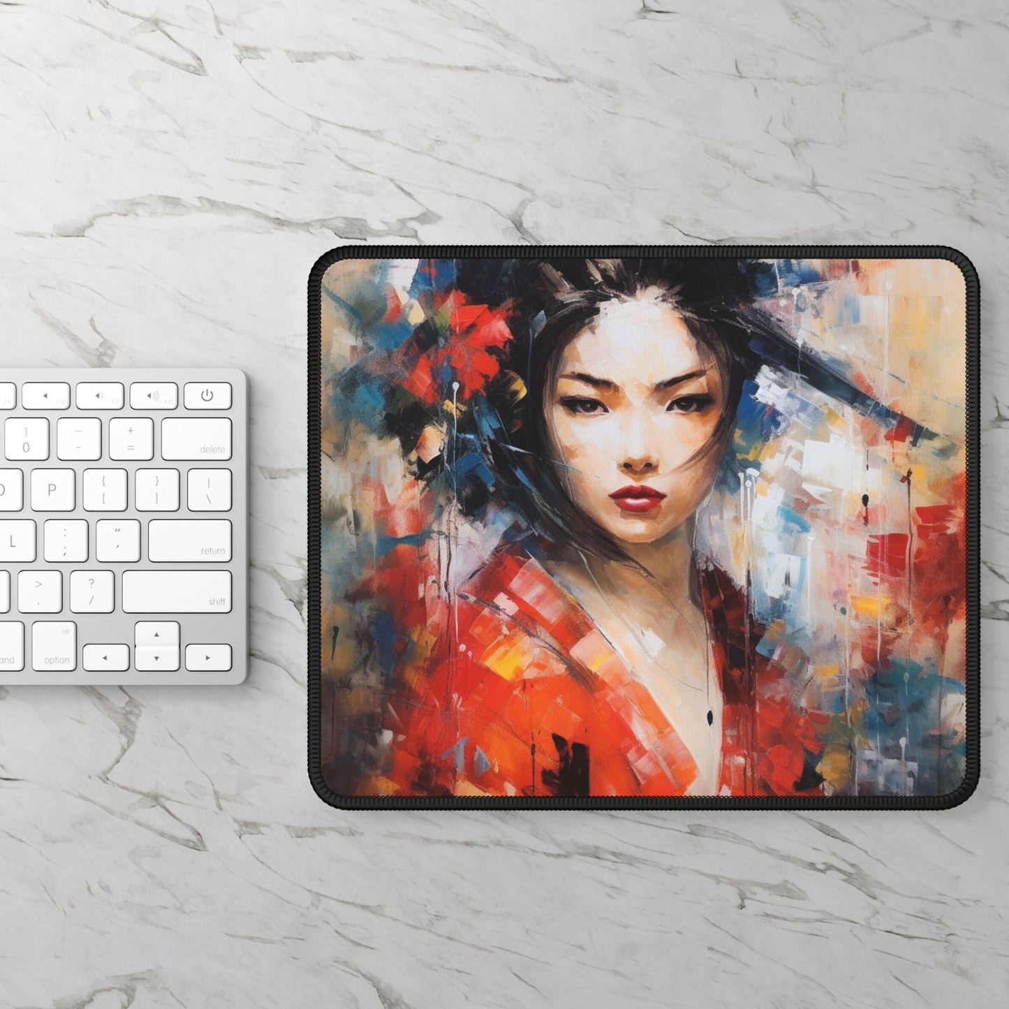 Abstract Geisha Art Gaming Mouse Pad: Captivating Brushstrokes in a Japanese Aesthetic