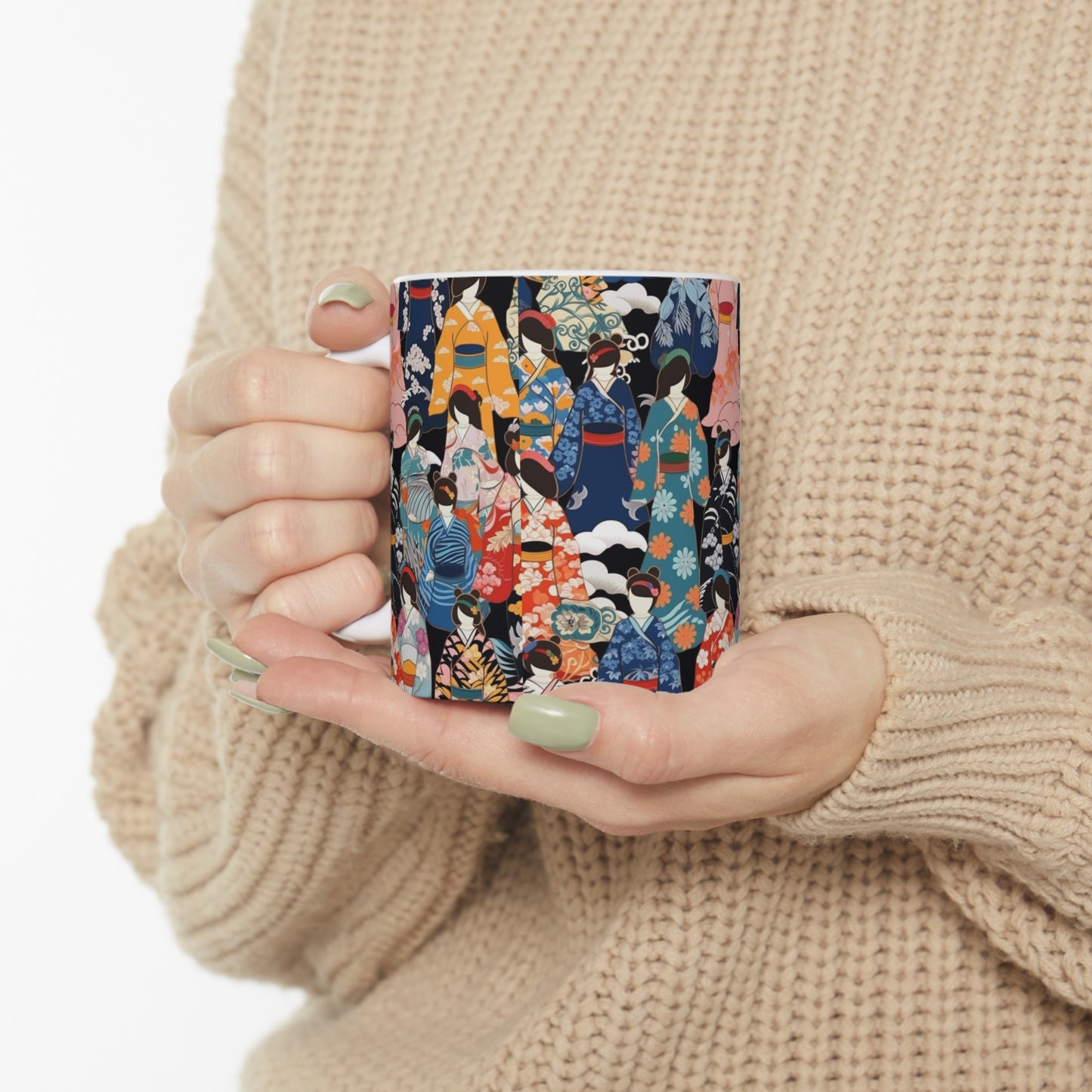 Ceramic Mug: Kimono Dreams - Embrace Japanese Artistry with Every Sip