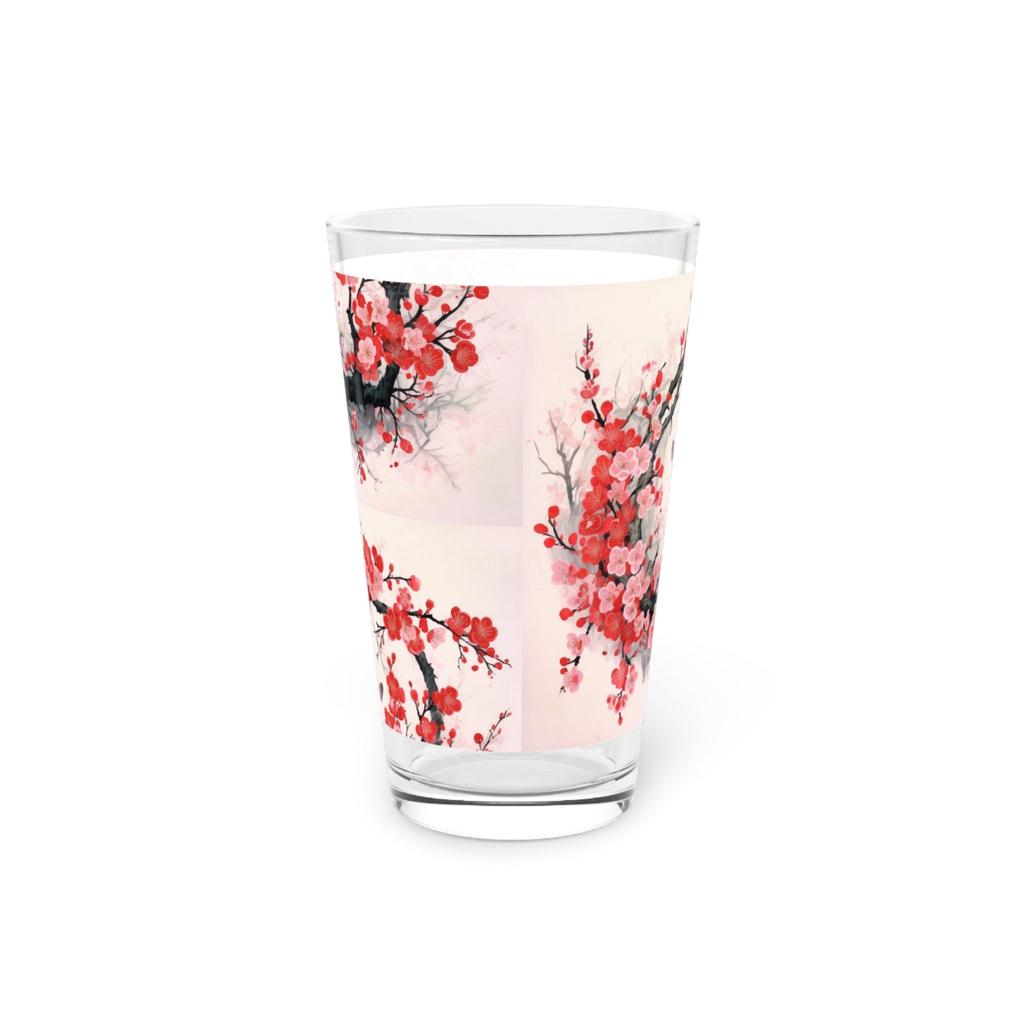 Cherry Blossom Delight: Pint Glass Adorned with Intricate Flower Drawings and Artistry