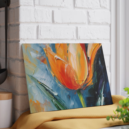 Orange Tulip Magic on Glass Cutting Board : A Blossoming Artistic Delight