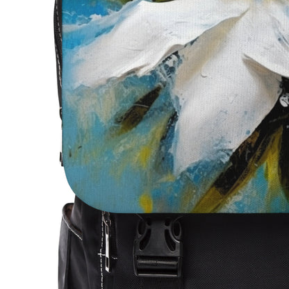 Ethereal Elegance: Unisex Casual Shoulder Backpack featuring an Abstract Oil Painting of Jasmine