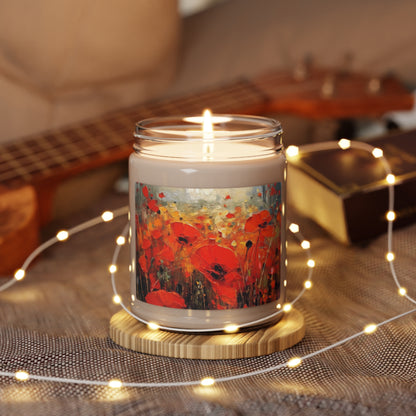 Whimsical Poppy Art on Scented Soy Candle