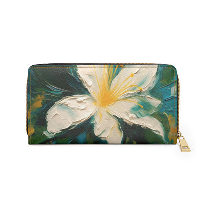 Floral Symphony: Zipper Wallet featuring an Abstract Oil Painting of Jasmine