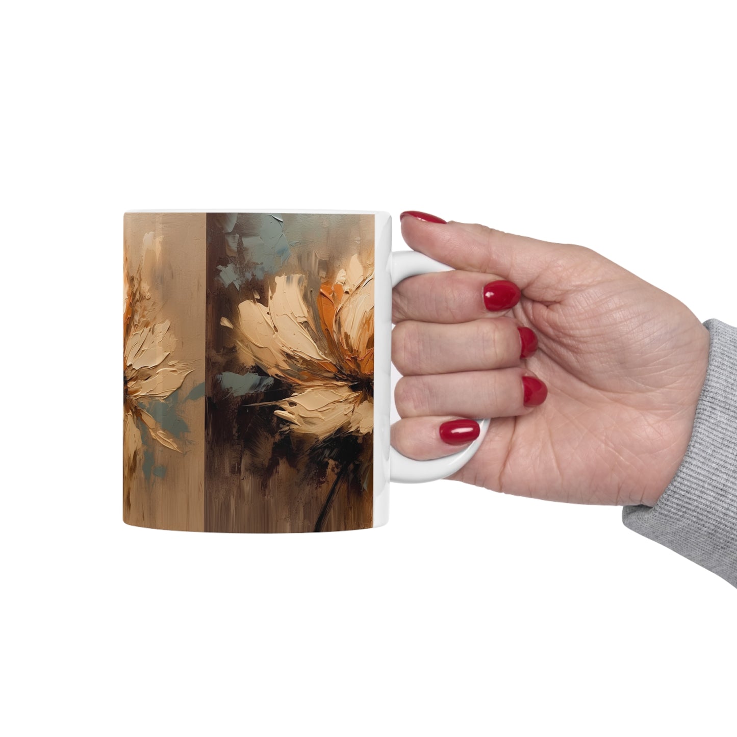 Ceramic Mug with Abstract Tan Hua Drawing: A Harmonious Blend of Art and Functionality