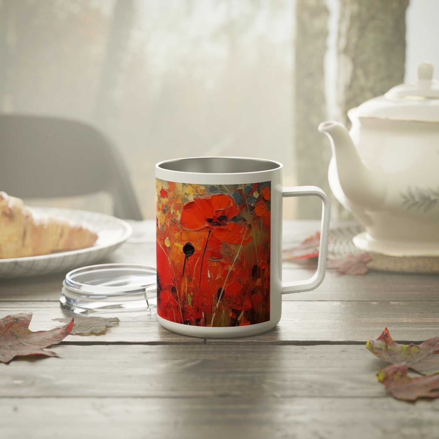 Whimsical Poppy Art on Insulated Coffee Mug