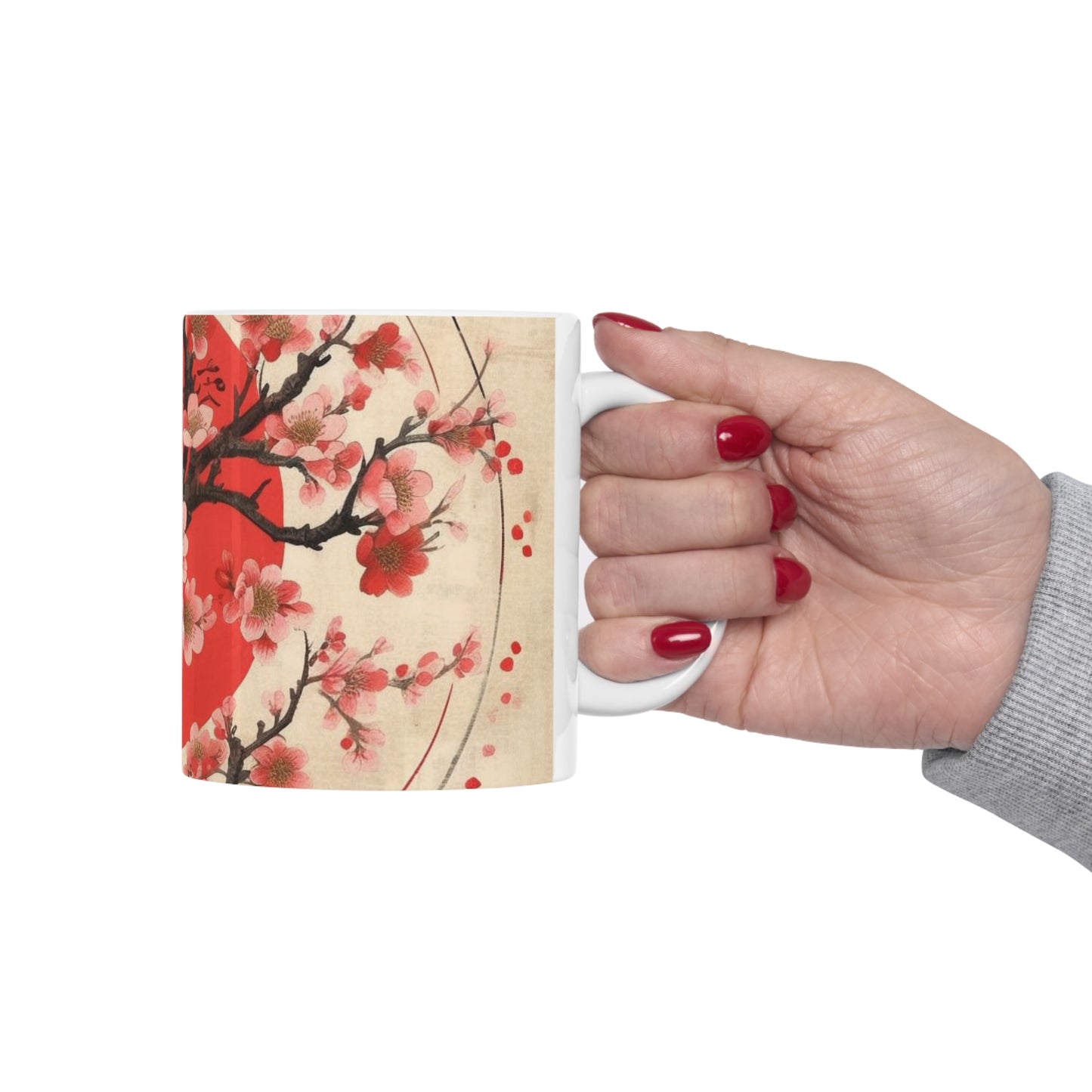 Tranquil Moments: Ceramic Mug featuring Cherry Blossom Drawings