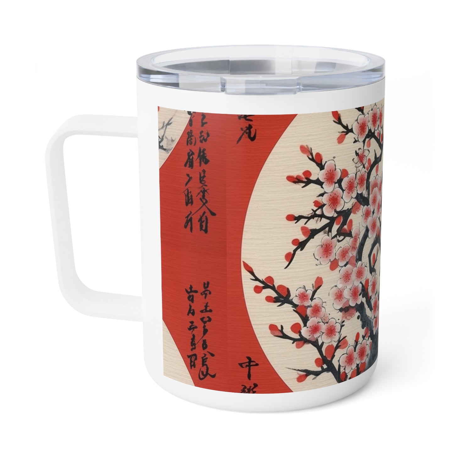 Cherry Blossom Elegance: Flower Drawings on Insulated Coffee Mug for Art Enthusiasts