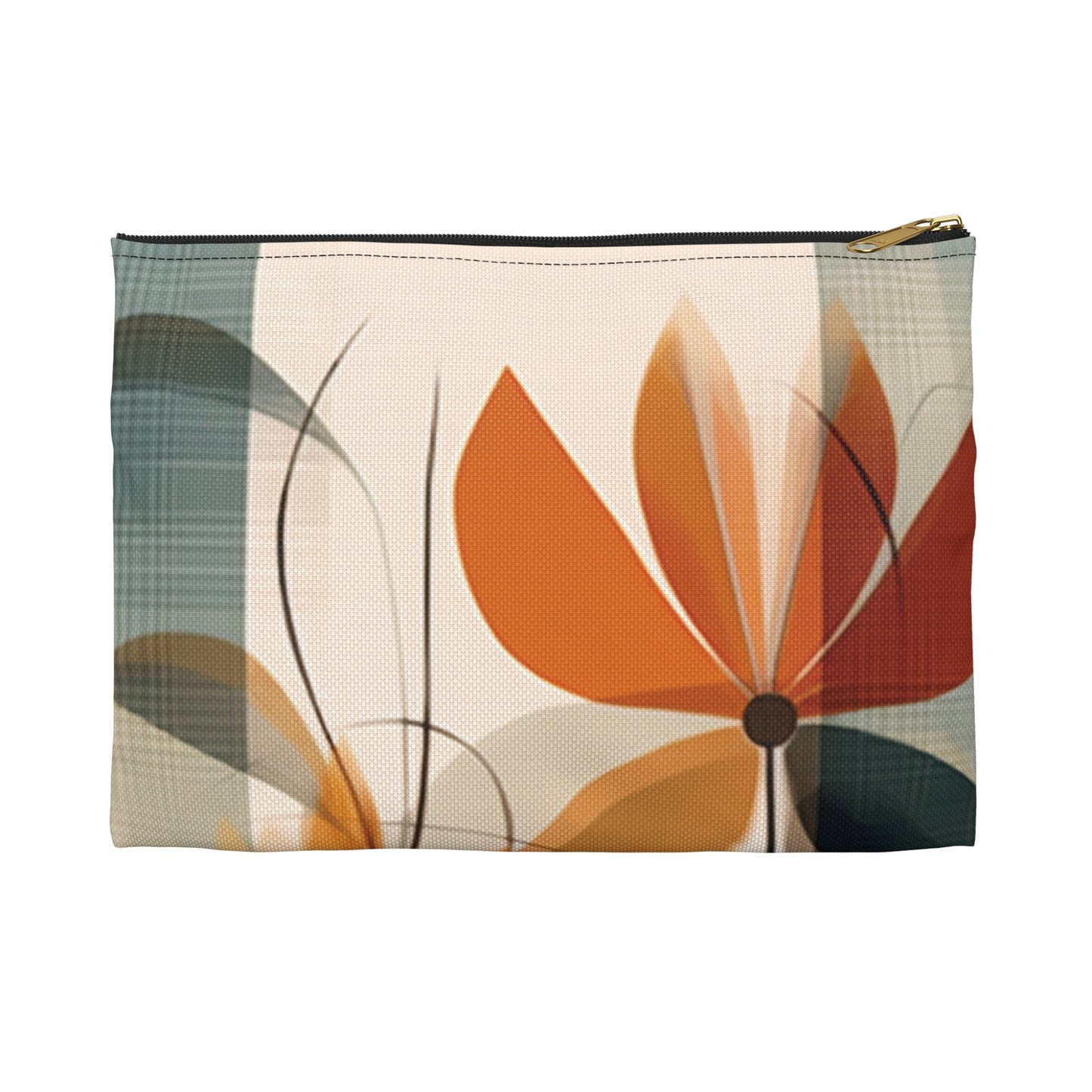 Botanical Chic: Flower Drawings and Minimalist Accessory Pouch Design with Midcentury Flair