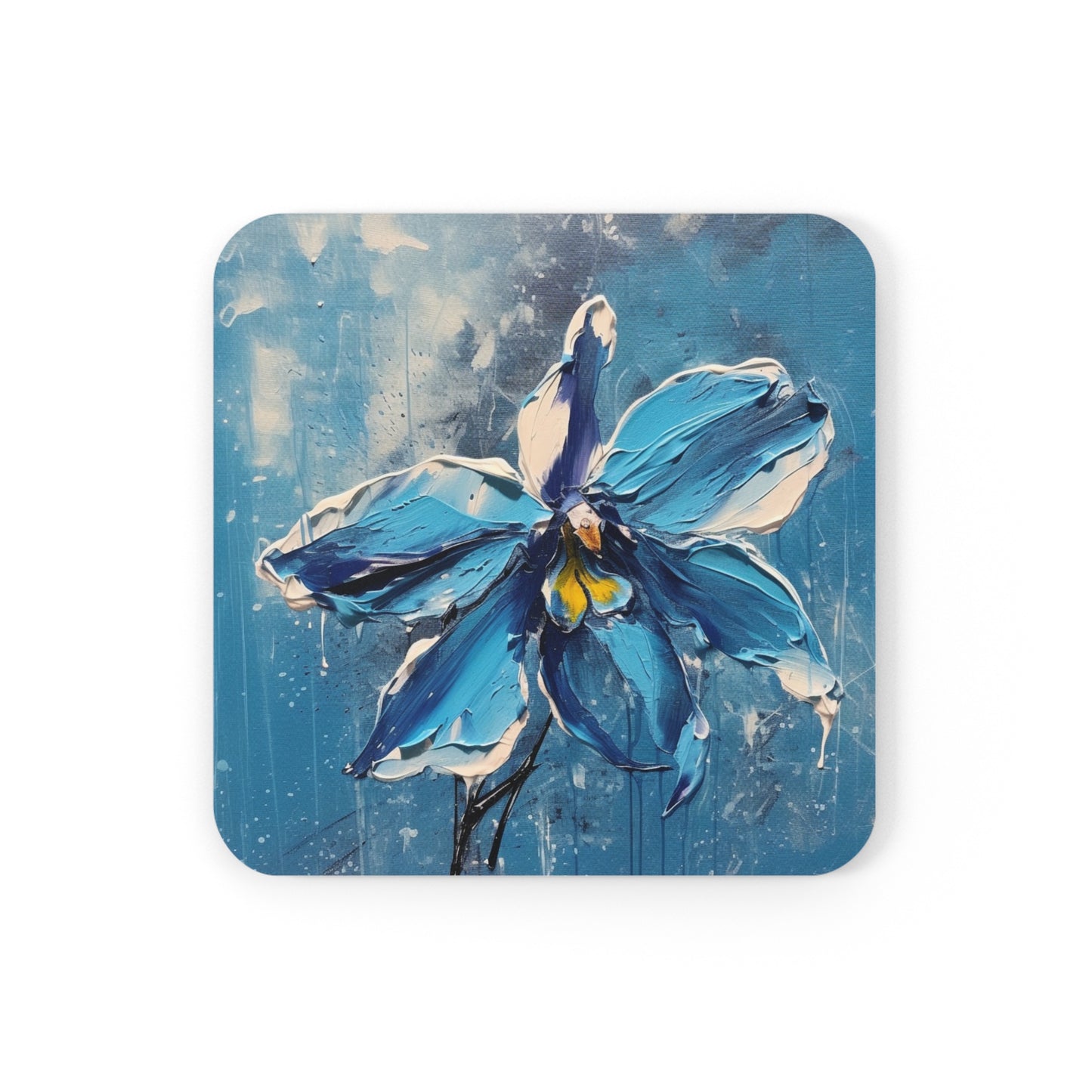 Abstract Backgrounds Corkwood Coaster Set: Blue Orchid Bliss in Artistic Abstraction