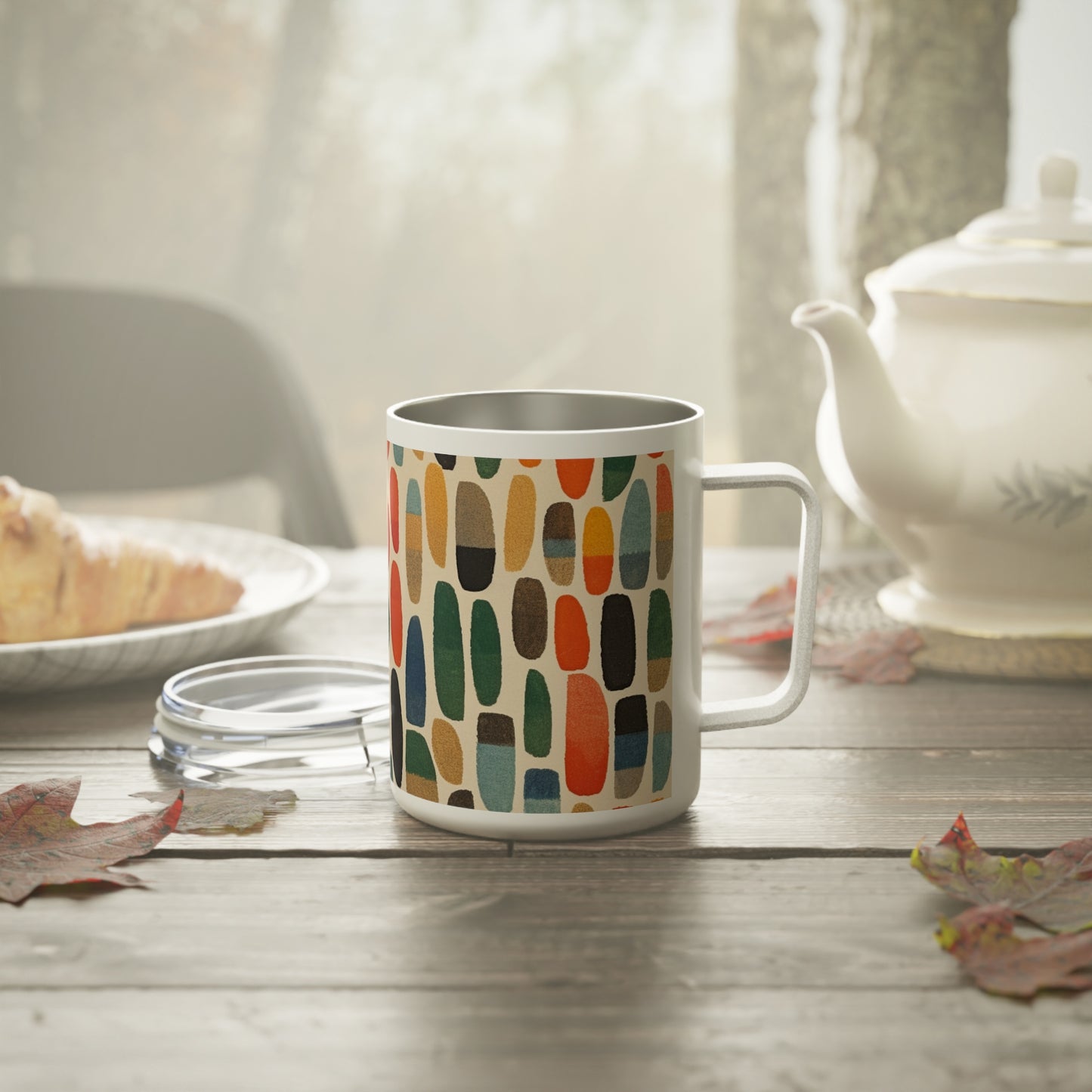 Translucent Elegance: Primary Abstraction Insulated Coffee Mug