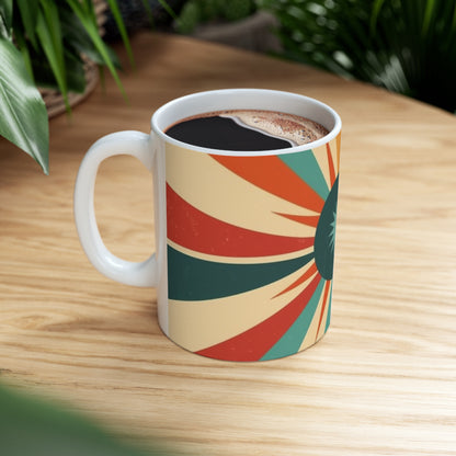 Vintage Revival: 1950s Fashion Mug with Midcentury Modern Flair and Starburst Candy Colored Patterns