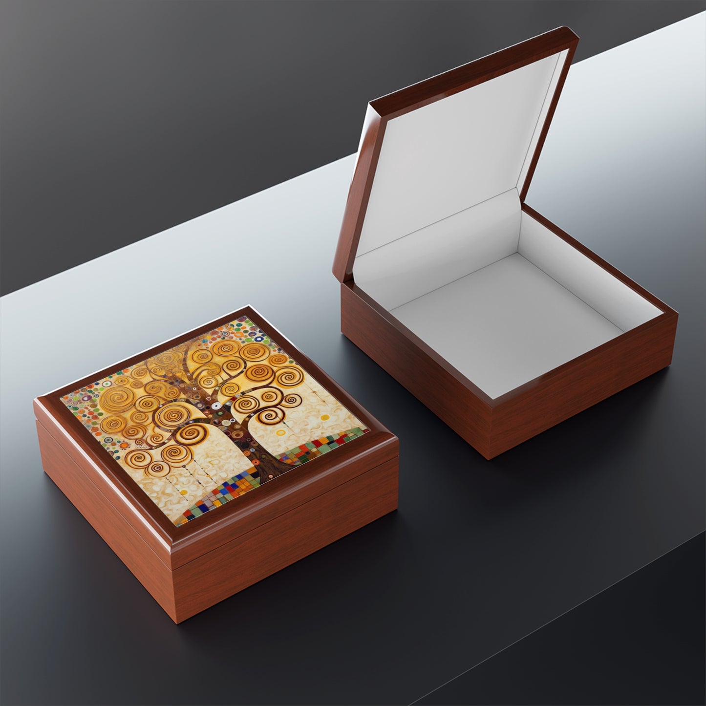 Captivating Artistry: The Tree of Life Jewelry Box, Inspired by Gustav Klimt's Timeless Masterpiece