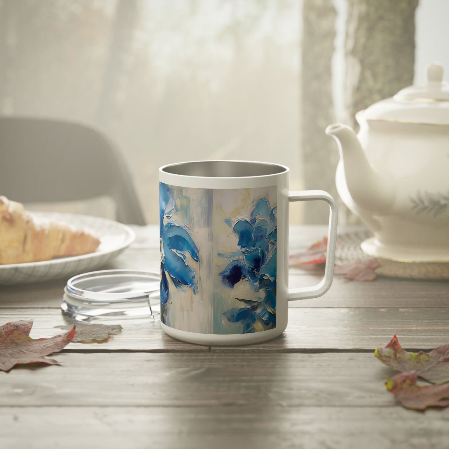 Embrace Artistic Expression with Blue Orchid Abstract Painting Insulated Coffee Mug