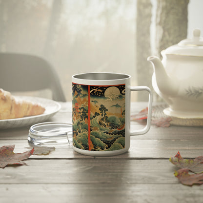 Harmony of the Elements: Japanese Tapestry-Inspired Insulated Coffee Mug, 10 oz